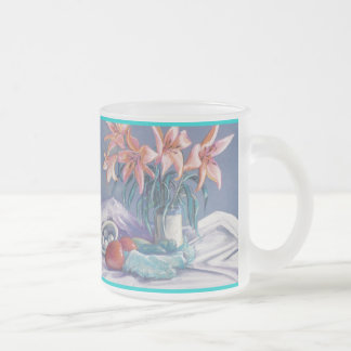 Caneca De Café Vidro Jateado Pimentões e Lírios