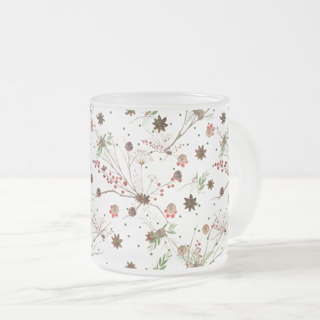 CANECA DE CAFÉ VIDRO JATEADO PINECONE AND BERRIES  (Frente Esquerda)