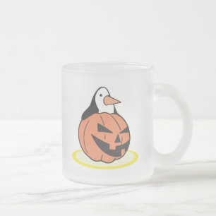 Caneca De Café Vidro Jateado pinguim na abóbora
