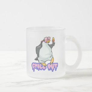 Caneca De Café Vidro Jateado pinguim relaxa