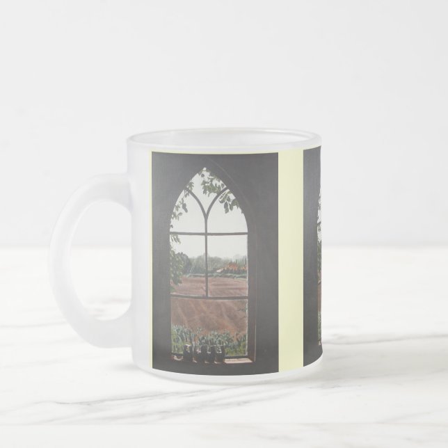 Caneca De Café Vidro Jateado pintura paisagística a partir da janela da igreja (Esquerda)