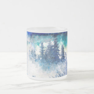 Caneca De Café Vidro Jateado Pintura por aquarela de uma floresta serena de inv