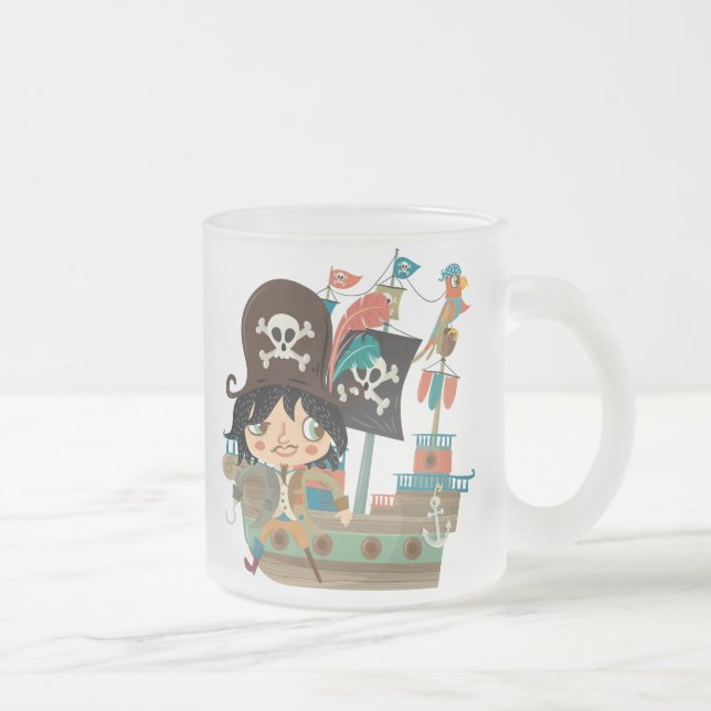 Caneca De Café Vidro Jateado Pirata e navio de pirata (Direita)