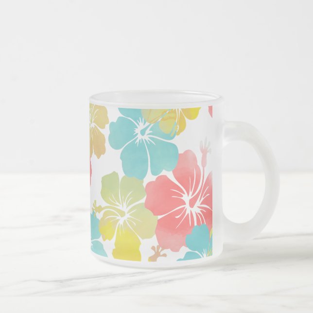 Caneca De Café Vidro Jateado PixDezines aquarela hibiscus/laranja/amarelo/azul (Direita)