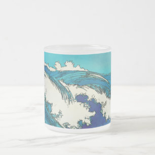 Caneca De Café Vidro Jateado PixDezines konen uehara ondas do oceano, 上原