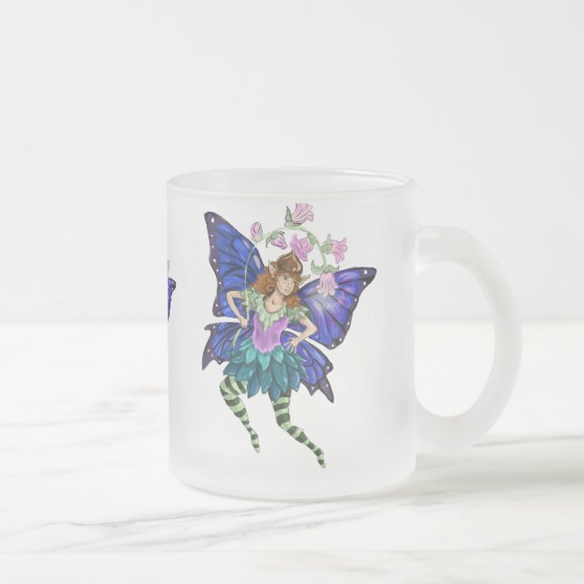 Caneca De Café Vidro Jateado Pixie Asas Azul (Direita)