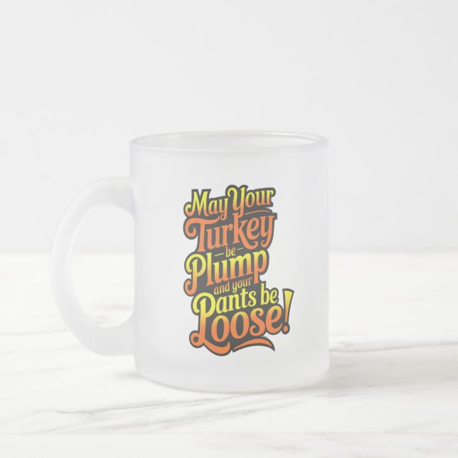 Caneca De Café Vidro Jateado Plump Turkey, Cartoon Farmer Turkey, Mug (Esquerda)