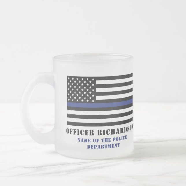 Caneca De Café Vidro Jateado Polícia Personalizada - Polícia de Linha Azul Fino (Esquerda)