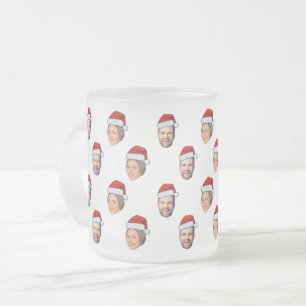 Caneca De Café Vidro Jateado Presente de Natal de Santa Hat Personalizado Face