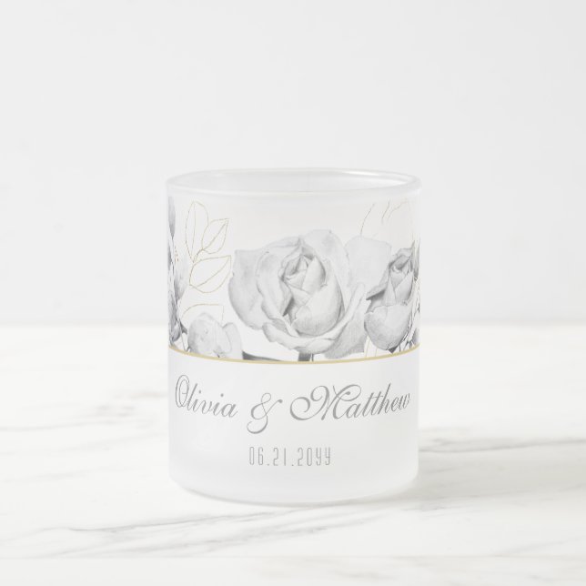 Caneca De Café Vidro Jateado Presente Dourado de Casamento  Branco Chic Moderno (Centro)