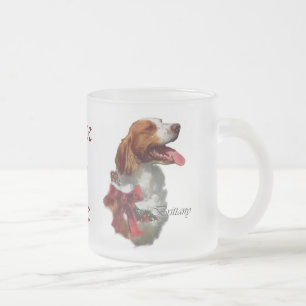 Caneca De Café Vidro Jateado Presentes do Natal do Spaniel de Brittany