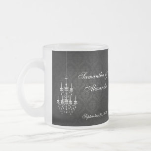 Caneca De Café Vidro Jateado Preto com a silhueta branca do candelabro