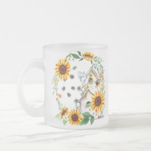 Caneca De Café Vidro Jateado Primavera Birdhouse e Fosco de pássaros