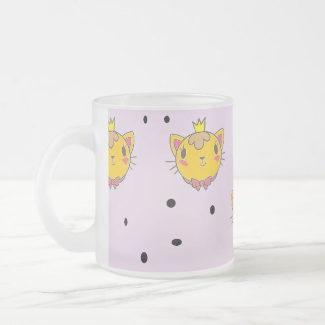Caneca De Café Vidro Jateado Princesa gatinha em roxo (Esquerda)