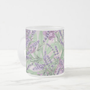 Caneca De Café Vidro Jateado Profusão de Lavanda Pó Rosa Floral Rústica