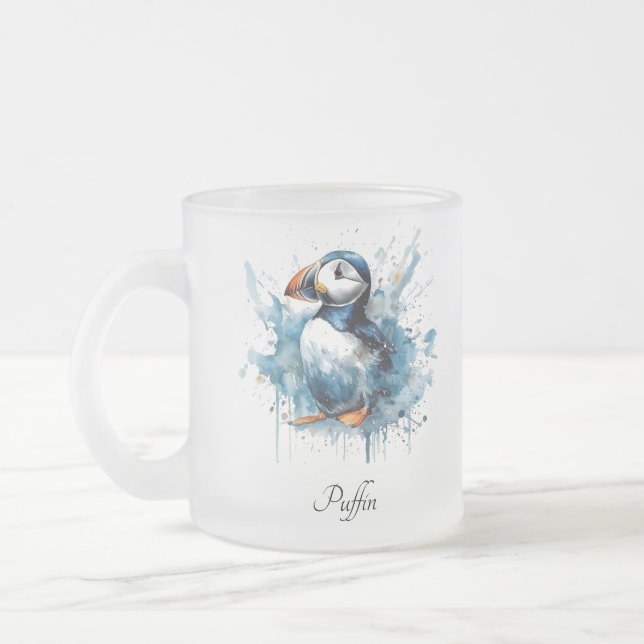 Caneca De Café Vidro Jateado Puffin Splash, personalizado (Esquerda)
