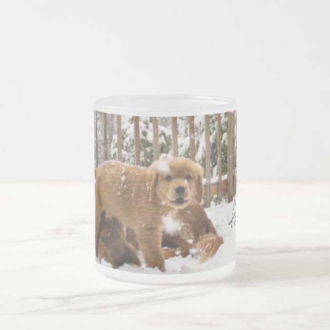 Caneca De Café Vidro Jateado Puppy Holiday Christmas Mug - Ouro Retriever (Centro)
