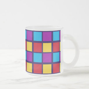 Caneca De Café Vidro Jateado Quadrados Brilhantes (com vermelho e azul)