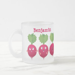 Caneca De Café Vidro Jateado Rabanetes lindos cantando legumes trio