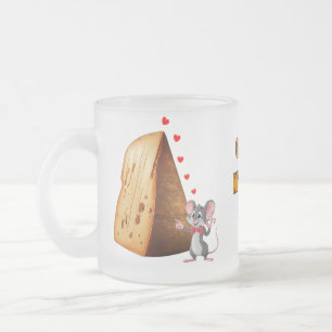 Caneca De Café Vidro Jateado Rato de Cartoon Engraçado Apaixonado por Queijo