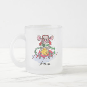 Caneca De Café Vidro Jateado Rato de queijo de Natal Personalizado