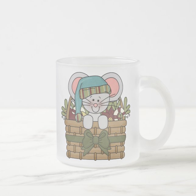 Caneca De Café Vidro Jateado Rato do Natal na cesta (Direita)