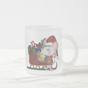 Caneca De Café Vidro Jateado Rato do papai noel com trenó