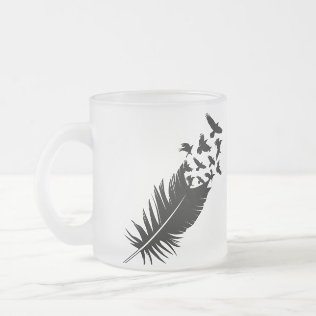 Caneca De Café Vidro Jateado Raven, Pena Negra (Esquerda)