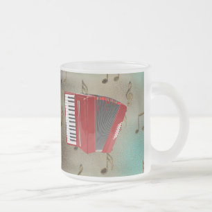 Caneca De Café Vidro Jateado Red Accordion on Musical Notes (Acordo Vermelho so