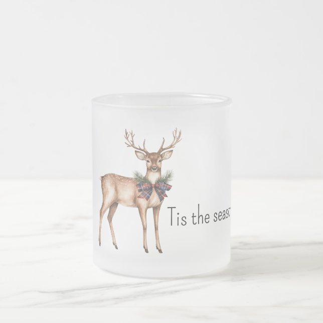 Caneca De Café Vidro Jateado Red Blue Bow Tie Deer Christmas (Centro)