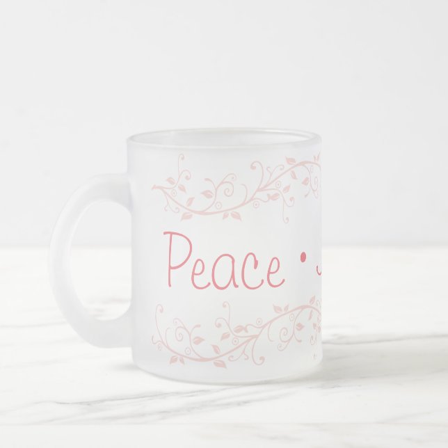 Caneca De Café Vidro Jateado Red Flourish Peace Joy Love Christmas (Esquerda)