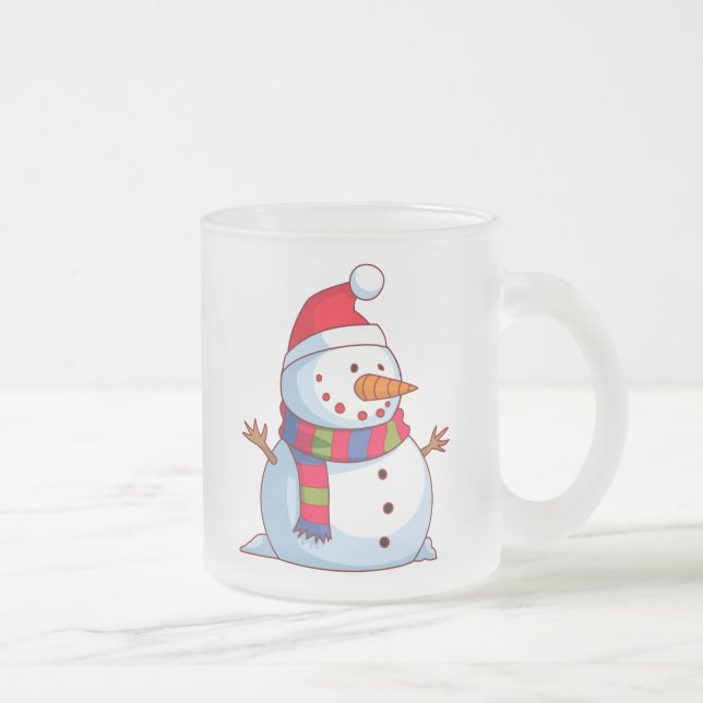 Caneca De Café Vidro Jateado Red Green Blue White Christmas Snowman (Direita)