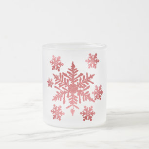 Caneca De Café Vidro Jateado Red Snowflakes Fosco Copa de Natal