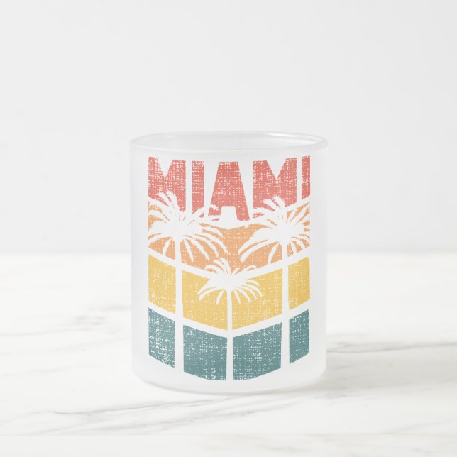 Caneca De Café Vidro Jateado Retro Miami Florida Beach Souvenir Palm Tree 80s (Centro)