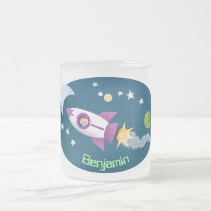 Caneca De Café Vidro Jateado Rockets em ilustração de desenhos animados espacia