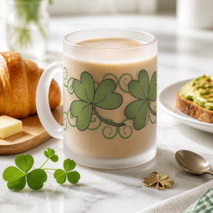 Caneca De Café Vidro Jateado Rolagem e Shamrock impressionantes
