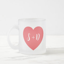 Caneca De Café Vidro Jateado Romantic Heart Customizable White Initials Gift 