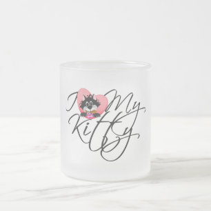 Caneca De Café Vidro Jateado Rosa eu amo meus camiseta e presentes do gatinho