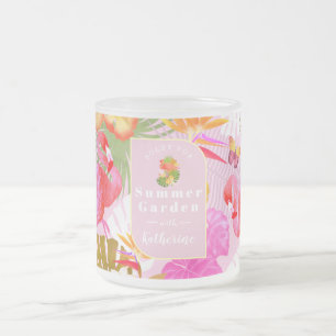 Caneca De Café Vidro Jateado Rosa Flamingo Garden