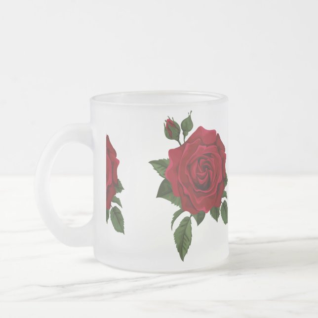Caneca De Café Vidro Jateado Rosa vermelha (Esquerda)