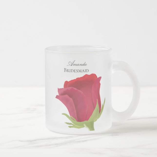 Caneca De Café Vidro Jateado Rosa vermelha Bridesmaid name (Direita)
