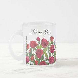 Caneca De Café Vidro Jateado Rosa Vermelha Moderna Minimalista Nome Eu Te Amo