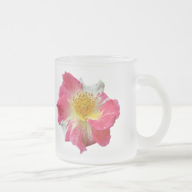 Caneca De Café Vidro Jateado Rosa vermelho e branco (Direita)