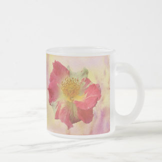 Caneca De Café Vidro Jateado Rosa vermelho e branco