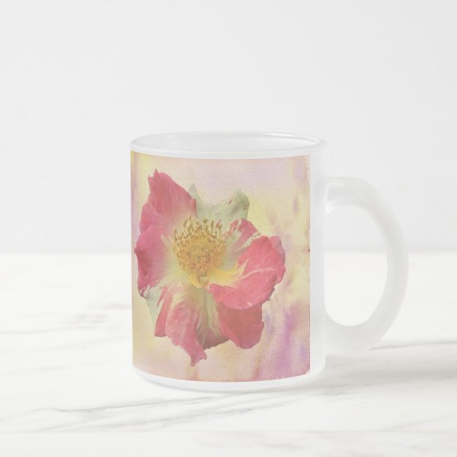 Caneca De Café Vidro Jateado Rosa vermelho e branco (Direita)