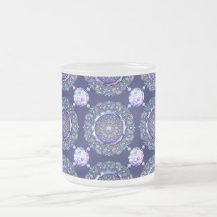 Caneca De Café Vidro Jateado Rosace Azul
