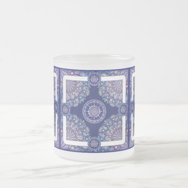 Caneca De Café Vidro Jateado Rosace Azul (Centro)