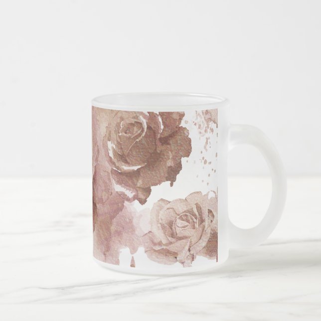 Caneca De Café Vidro Jateado Rosas de Aquarela 3 (Direita)