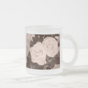 Caneca De Café Vidro Jateado Rosas de casamento