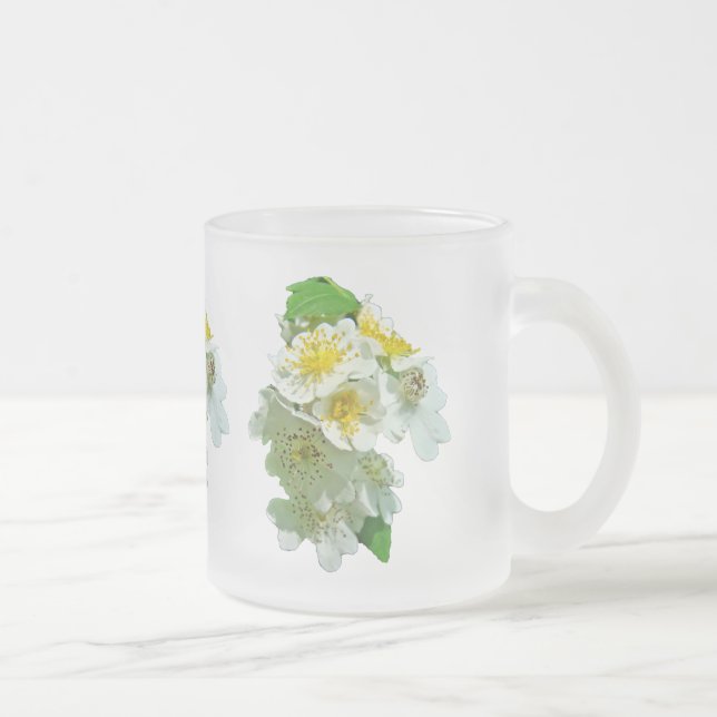 Caneca De Café Vidro Jateado Rosas de flora branca (Direita)